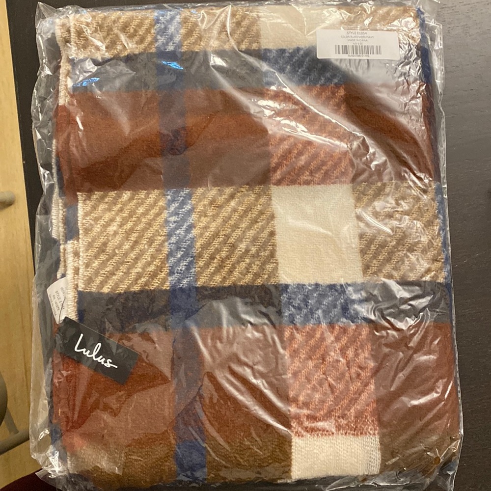 Snow Thanks Rust Red Plaid Oversized Scarf